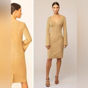 NWT DEITY New York Long Bell Sleeves‎ Business Pencil Sheath Dress Camel Size 2